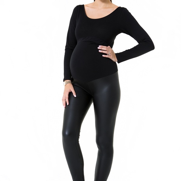 Subtle Leather Look Pregnancy Tights (High Rise) - Maternity